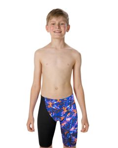 Speedo Junior Boy's Fastskin Endurance+ Highwaist Jammer - Black/ Blue / Kanji Lights