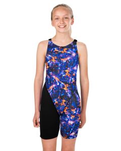 Speedo Junior Girl's Fastskin Endurance+ Openback Kneeskin - Black/ Blue / Kanji Lights