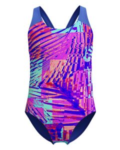 Speedo בגד ים דיגיטלי לבנות עם גב פתוח - קובלט פופ