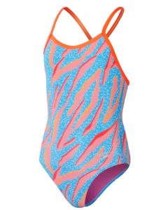 Speedo 女童全身數位V型背泳衣 - 琪琪粉/皮克頓藍/海妖紅