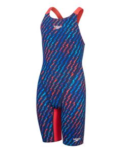 Speedo Fastskin Diyunyor Endurance+ Max Openback Kneeskin - Blue / Blue / Red - Front view