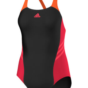 Adidas בגד ים לבנות עם שוליים צבעוניים - שחור / אדום ריי