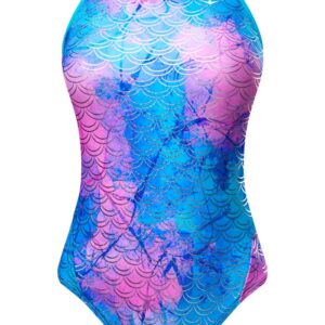 The Finals Funnies Girl's Mermaiden Foil Wing Back Swimsuit - Pink/Blue