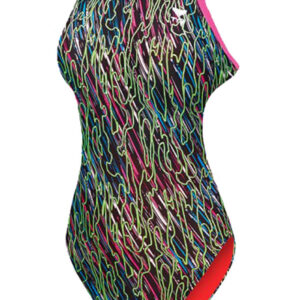 TYR בגד ים לילדות דגם Electro CutoutFit Durafast One - כחול נייבי / ורוד-0