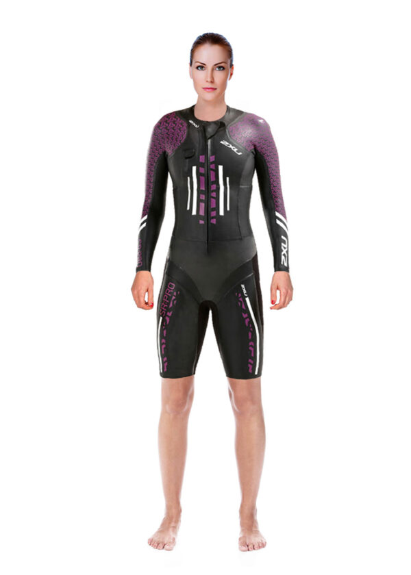 2XU Pagtakbo sa Paglangoy ng Kababaihan: Pro Wetsuit- Itim / Berry-0