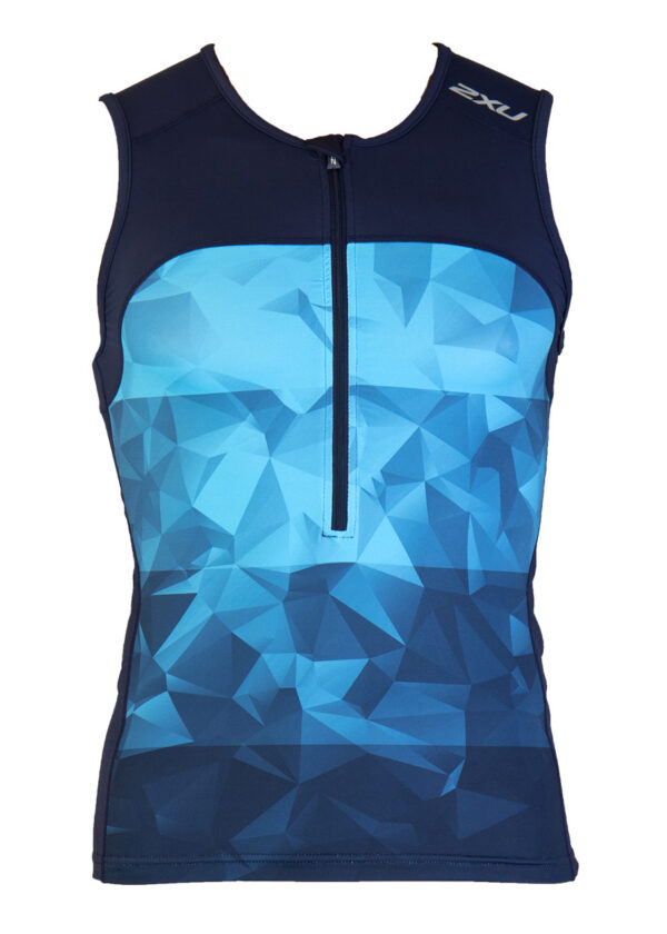 2XU גופיית טריאתלון אקטיבית לגברים - חצות/כחול שטח-0