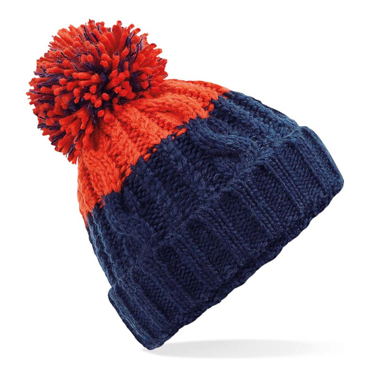 Beechfield Apres Beanie - Oxford Navy/FIre Red-0