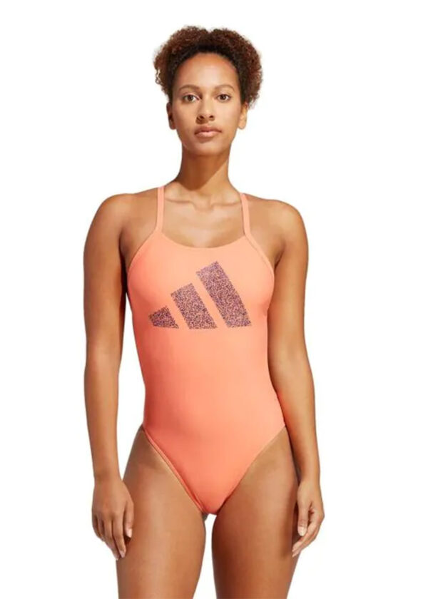 Adidas Women's 3 Bar Logo Print Swimsuit - Peach/Black-0