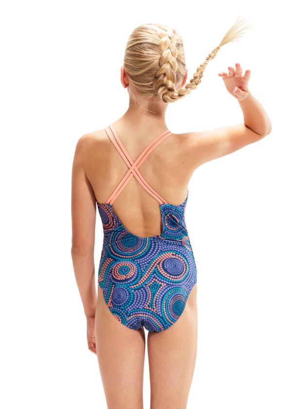 Speedo Girl’s Allover Printed Twinstrap Swimsuit – Ammonite/ Soft Coral/ Miami Lilac/ Aquarium