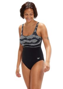 Speedo Womens Shaping Contour Eclipse Printed Swimsuit - Black / White