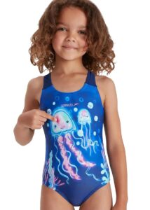Speedo Junior Girls Digital Placement Swimsuit - Blue/Posie Pink