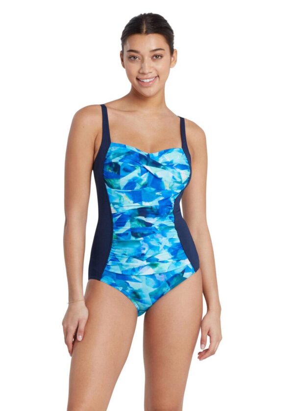 Zoggs Aqua Digital Ruched Front Swimsuit - Front view