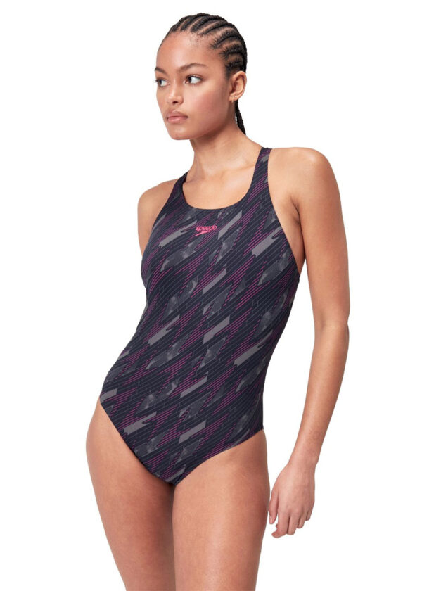 Speedo HyperBoom Allover Medalist Swimsuit - Black / Pink