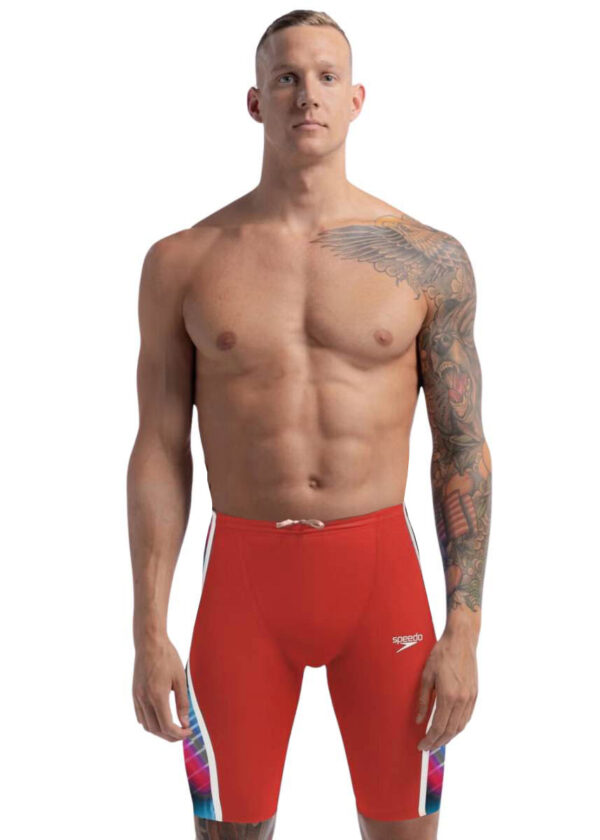 Speedo Fastskin LZR טהור Intent מותן גבוה 2.0 Jammer - אדום להבה / כחול פיקטון