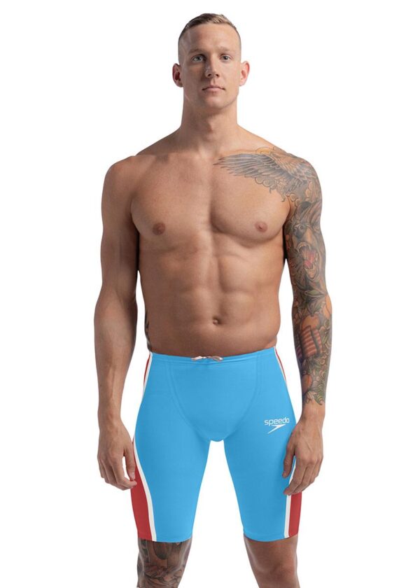 Speedo Fastskin LZR טהור Intent מותן גבוה 2.0 Jammer - כחול פיקטון / אדום להבה-0