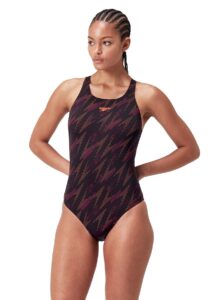 Speedo בגד ים HyperBoom Allover Medalist - שחור / שזיף / אדום סירנה