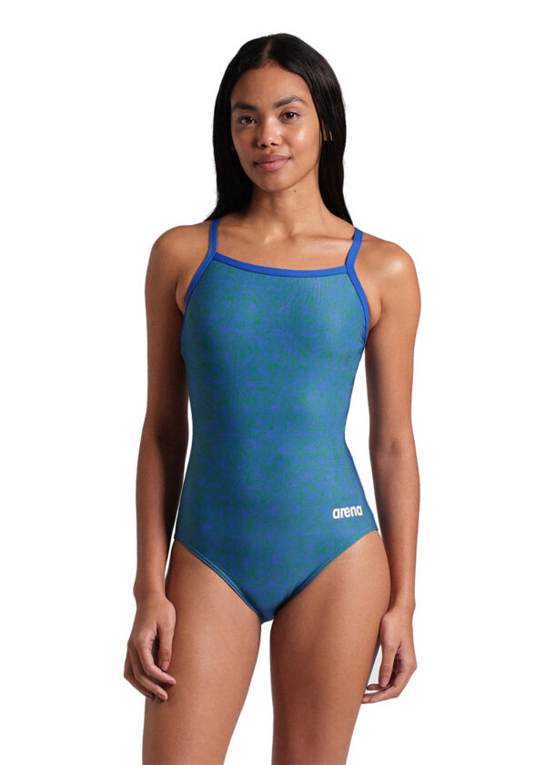 Arena Abstract Tiles Light Drop Back Swimsuit - Royal Team / Royal Green