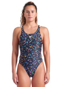 Arena Womens Confetti Swim Tech Back Swimsuit - Black / Multi / White