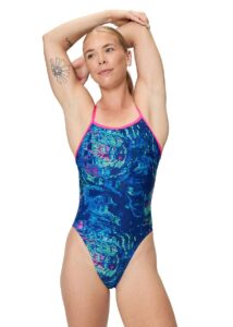 Speedo Womens Printed V-Back 2.0 Swimsuit - Pixel Pool / Navy
