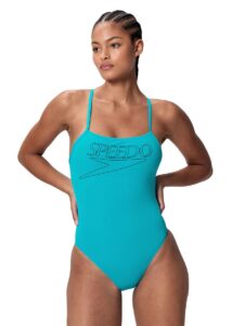 Speedo Womens Endurance+ Logo Thin Strap Swimsuit - Mayan Blue