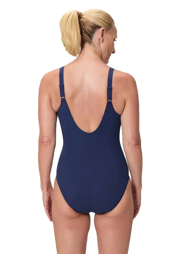 Speedo 競泳水着 ネイビー×ライトブルー　Mサイズ Speedo シェイプアップ効果のあるアクアナイト水着 - ネイビーブルー