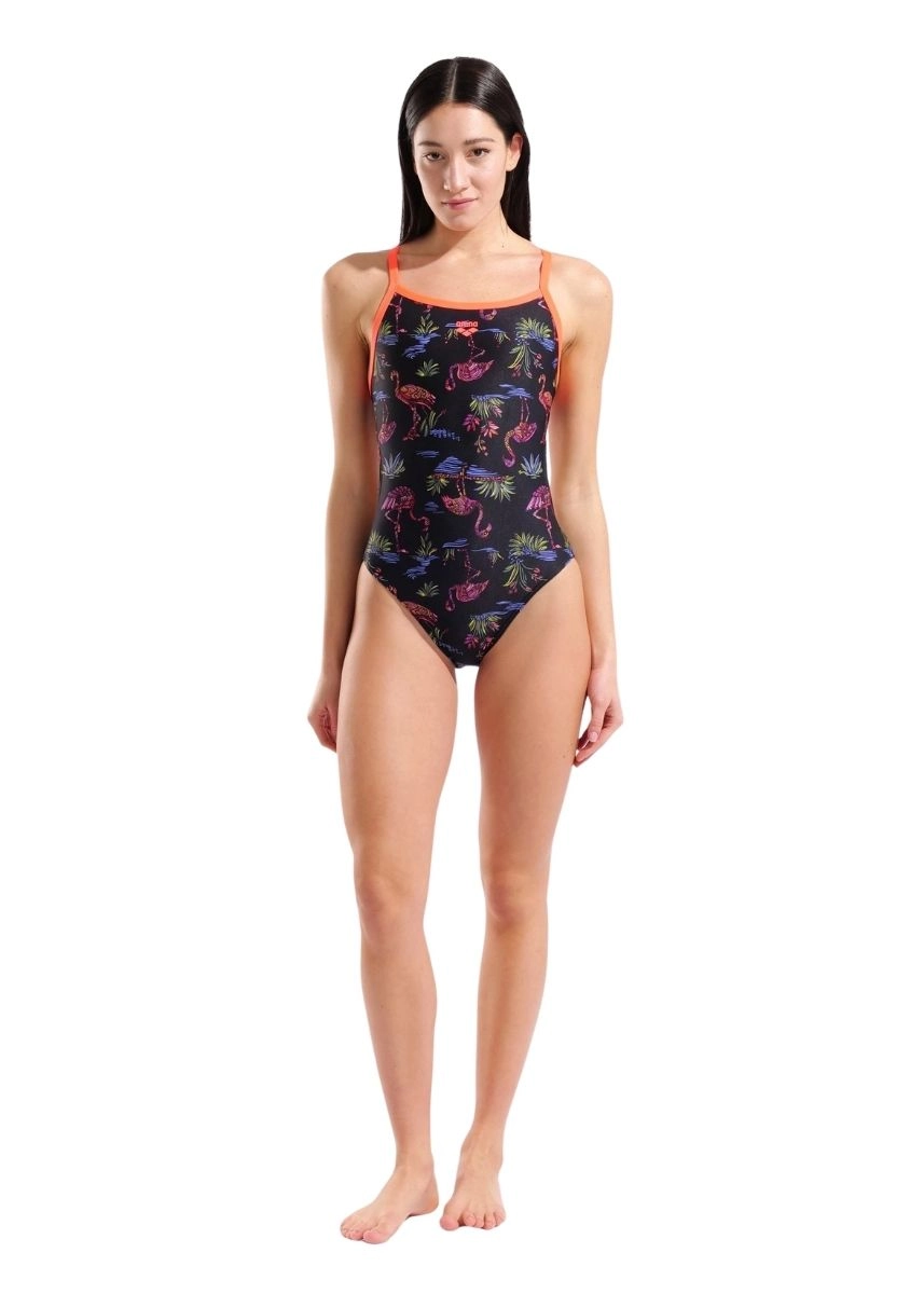 Arena Flamingo Challenge Back Swimsuit - Black / Multi / Bright Coral - Image 3