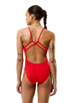 Speedo Women’s Solid Endurance+ Max Strappy Back Swimsuit – Red