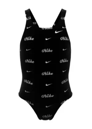 Nike Girl's Hydrastrong Multi Print Factback Swimsuit - Jet Black