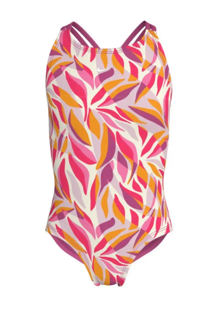 Nike Girl's Bay Leaves Spiderback Swimsuit - Desert Pink