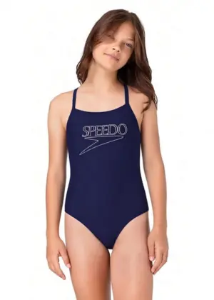 Speedo Girls Endurance+ Logo Thinstrap Swimsuit - Navy Blue