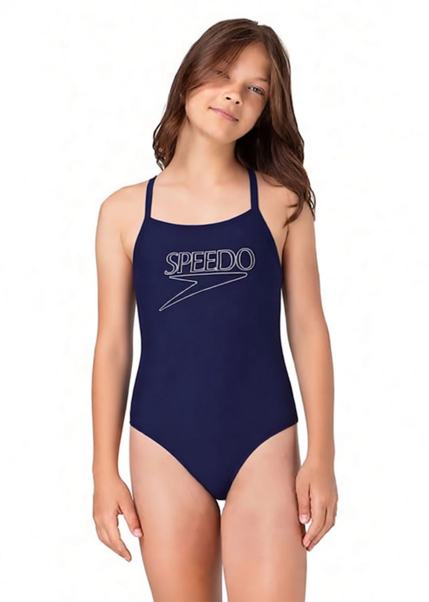 Speedo Girls Endurance+ Logo Thinstrap Swimsuit - Navy Blue