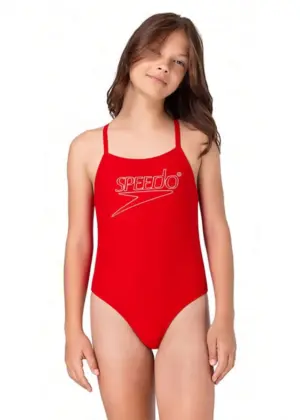 Speedo Girls Endurance+ Logo Thinstrap Swimsuit - Red