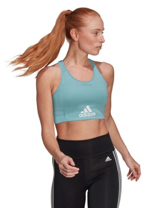 Adidas Women's Aeroready Designed 2 Move Logo Padded Sports Bra Top - Mint