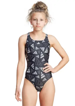 Adidas AOP Girls Bars Swimsuit - Black/Grey