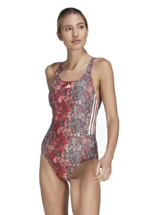 Adidas 3-Stripe Graphic Swimsuit - Sand Strata/Red/Coral/White